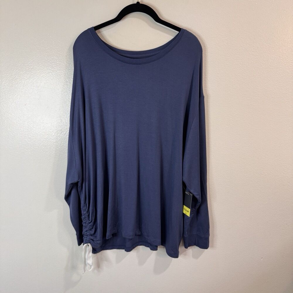 NWT Xersion Sweatshirt Shirt 1X Long Sleeve Blue Ruched Activewear Yoga Stretch